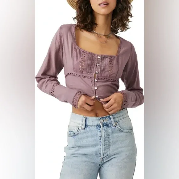 🌻🆕FREE PEOPLE Joi Blouse Roan Rouge color-Size Small - Picture 5 of 11